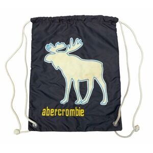 Vintage Abercrombie Fitch Moose Stiched Logo Drawstring Backpack Dark Blue